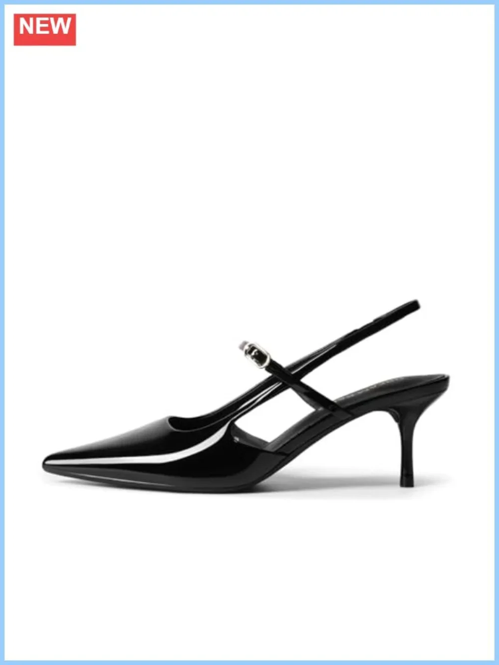 Women's Pointed Toe Slingback Kitten Heels with Faux Leather, Adjustable Strap